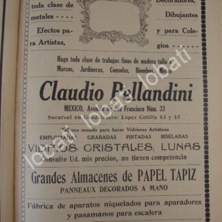 CARTEL ANTIGUO ORIGINAL DE TIENDA DE DECORACION CLAUDIO PELLANDINI 1910 /697