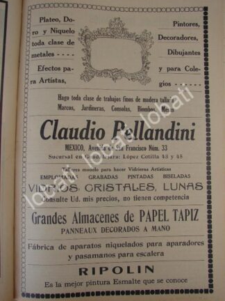 CARTEL ANTIGUO ORIGINAL DE TIENDA DE DECORACION CLAUDIO PELLANDINI 1910 /697