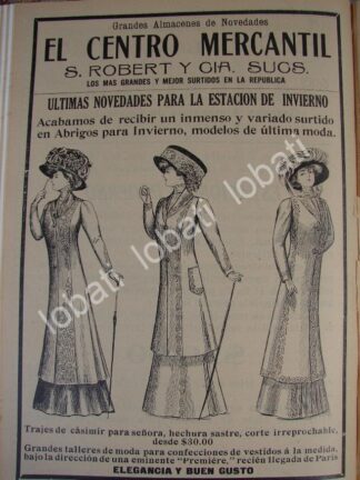 CARTEL ANTIGUO ORIGINAL DE TIENDA EL CENTRO MERCANTIL 1910 MODAS /698