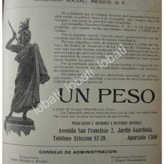 CARTEL ANTIGUO ORIGINAL DE CIA. PETROLEA CUAUHTEMOC VENDE ACCIONES 1914 /763