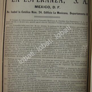 CARTEL ANTIGUO ORIGINAL DE COMPAÑIA PETROLERA LA ESPERANZA 1914 /765