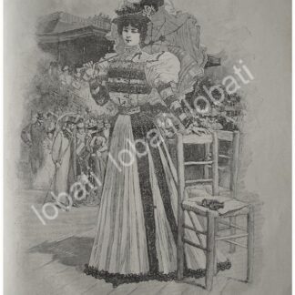 GRABADO ANTIGUO 1897. TENDENCIAS DE MODAS. VESTIDO DE CARRERAS /116