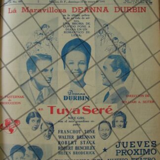 CARTEL ANTIGUO. PELICULA. TUYA SERE 1941 (NICE GIRL)