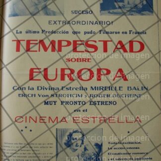 CARTEL ANTIGUO PELICULA. MANACES /TEMPESTAD SOBRE AUROPA 1941 /RARO