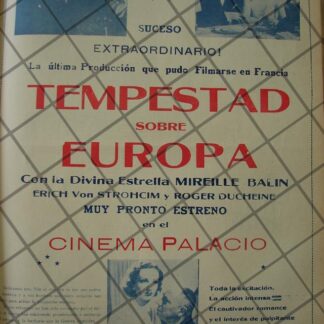 CARTEL VINTAGE PELICULA. MANACES /TEMPESTAD SOBRE AUROPA 1941 /RARO