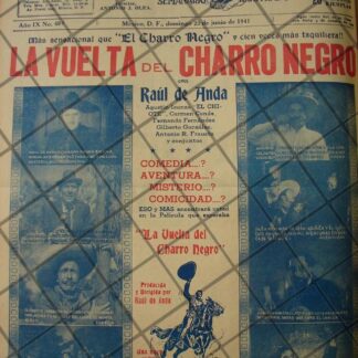 CARTEL ANTIGUO PELICULA LA VUELTA DEL CHARRO NEGRO 1941 /213