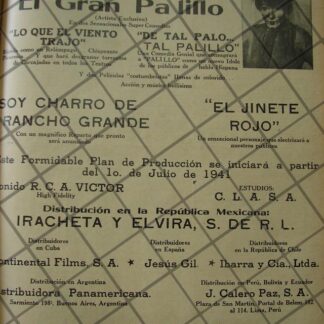 CARTEL ANTIGUO FILMEX / JESUS MARTINEZ "PALILLO" Y MAS 1941