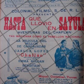 CARTEL ANTIGUO PELICULA. HASTA QUE LLOVIO EN SAYULA 1941