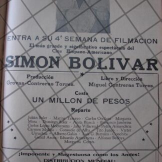 CARTEL ANTIGUO PLENA FILMACION DE PELICULA. SIMON BOLIVAR 1941