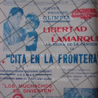 CARTEL ANTIGUO PELICULA CITA EN LA FRONTERA 1941 LIBERTAD LAMARQUE