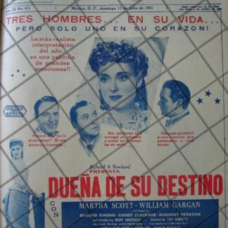 CARTEL ANTIGUO PELICULA DUEÑA DE SU DESTINO 1941 /2