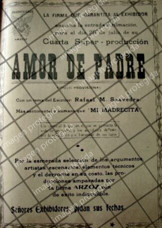 RARISIMO AFICHE ANTIGUO INICIAN PELICULA AMOR DE PADRE 1941