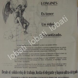 CARTEL ANTIGUO ORIGINAL DE RELOJES LONGINES 1911 JOYERIA LA ESMERALDA / SUPER RARO