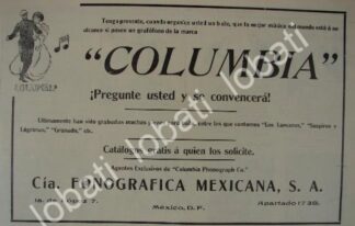 CARTEL ANTIGUO ORIGINAL DE CIA. FONOGRAFICA MEXICANA 1911 FONOGRAFOS COLUMBIA
