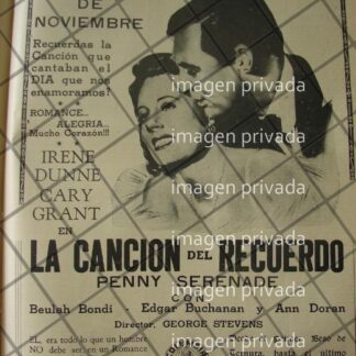 CARTEL RETRO PELICULA. LA CANCIO DEL RECUERDO 1941