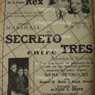 CARTEL RETRO. PELICULA SECRETO ENTRE TRES 1941