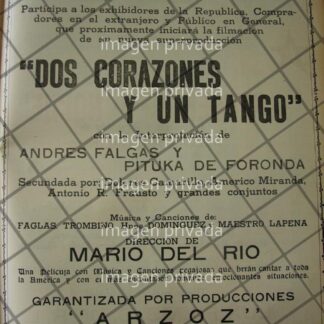 CARTEL ANTIGUO INICIA PELICULA DOS CORAZONES Y UN TANGO 1941