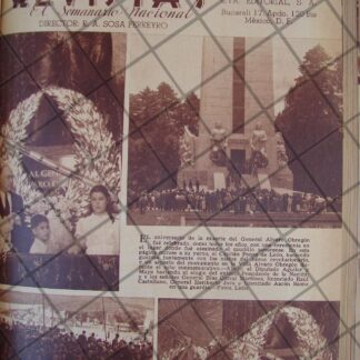 AFICHE ANTIGUO 1939 SAN ANGEL, ANIV MUERTE DE ALVARO OBREGON