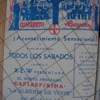 AFICHE ANTIGUO 1939 CONCIERTO BAYER RADIODIFUSORA XEW
