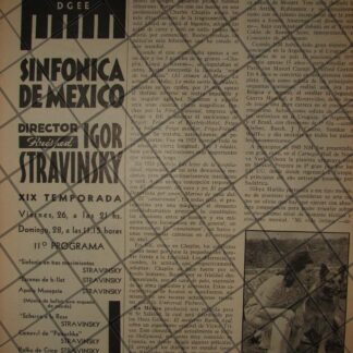 AFICHE RETRO IGOR STRAVISNKY EN BELLAS ARTES. Y NIBYA MARIÑO