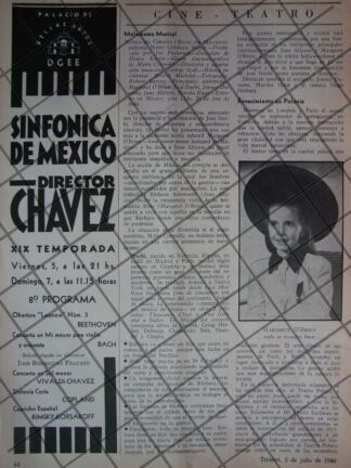 AFICHE RETRO ORQUESTA SINFONICA CARLOS CHAVEZ 1946