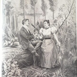 GRABADO ANTIGUO 1898. EL AMOR EN SANTA ANITA. POR: JOSE MARIA VILLASANA V2