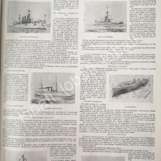 CARTEL ANTIGUO ORIGINAL DE TIPOS DE BARCOS Y BATALLAS NAVALES 1898 / MLT