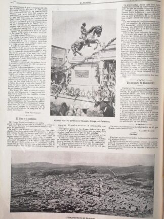 GRABADO ANTIGUO, ZACATECAS, MONUMENTO A GONZALEZ ORTEGA 1898