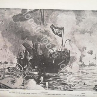 GRABADO ANTIGUO 1898 LA BATALLA NAVAL DE CAVITE. (GUERRA ESPAÑA Vs U.S.A) MLT