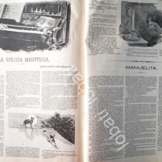 CARTEL ANTIGUO ORIGINAL DE CUENTO INEDITO DE RAFAEL DELGADO CON DIBUJOS DE JULIO RUELAS 1898 LA UNICA MENTIRA