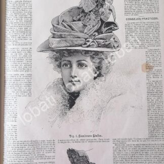 CARTEL ANTIGUO ORIGINAL DE TENDENCIA DE MODAS DE 1898 SOMBREROS Y VESTIDOS