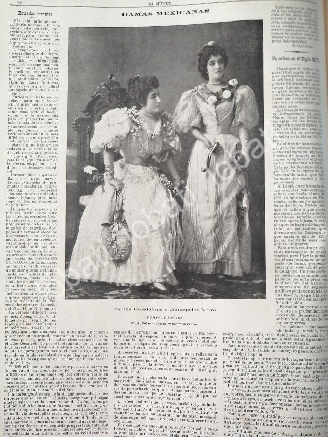 CARTEL ANTIGUO ORIGINAL DE GUADALUPE Y CONCEPCION MURO, SAN LUIS P. FOTO DE MENDEZ HERMANOS 1898