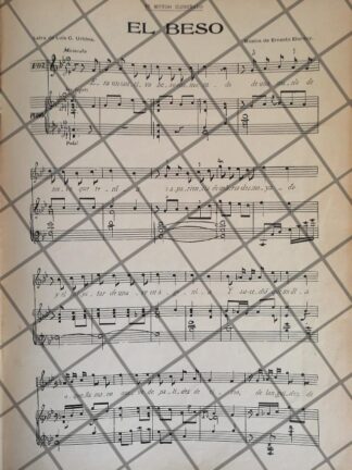 PARTITURA ANTIGUA 1906 EL BESO. DE ERNESTO ELORDUY Y LUIS G. URBINA, 1RA ED. MUY RARA