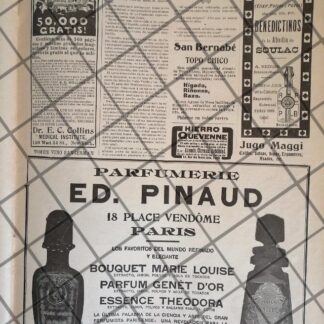 CARTEL PUBLICITARIO ANTIGUO PERFUMERIA ED. PINAUD 1906 ETC