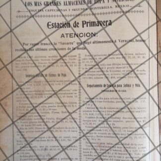 PUBLICIDAD ANTIGUA TIENDA EL PUERTO DE VERACRUZ 1906 /27