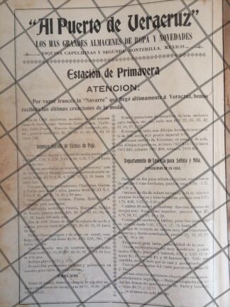 PUBLICIDAD ANTIGUA TIENDA EL PUERTO DE VERACRUZ 1906 /27