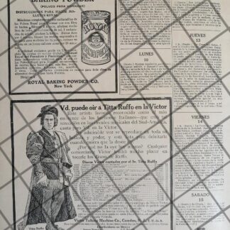 CARTEL PUBLICITARIO RETRO VICTROLA Y TITTA RUFFO 1911 ROYAL