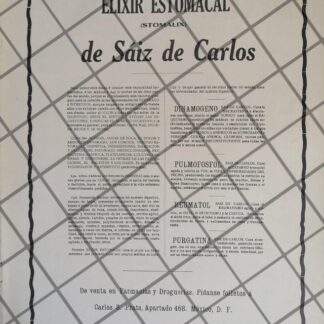 CARTEL PUBLICITARIO ANTIGUO TONICO SAIZ DE CARLOS 1911 /3