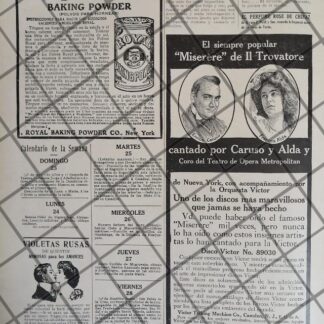 CARTEL ANTIGUO DISCOS VICTROLA Y ENRICO CARUSO /FRANCES ALDA