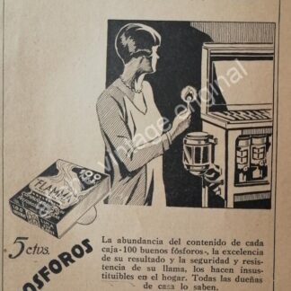 CARTEL ANTIGUO ORIGINAL DE FOSFOROS FLAMMA AÑOS 20s
