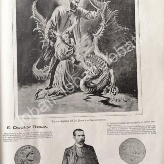 CARTEL ANTIGUO ORIGINAL DE RECONOCIMIENTO A DR. EMILE ROUX 1895 /MDC DUBUJO DE H. HERNANDEZ