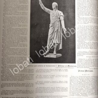 CARTEL ANTIGUO ORIGINAL DE BREVE NOTA INAUGURAN MONUMENTO A HIDALGO EN MONTERREY 1895