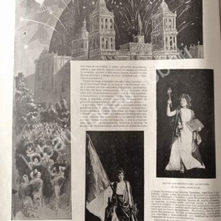 CARTEL ANTIGUO ORIGINAL DE DESFILE DE LAS FIESTAS PATRIAS D.F, DIBUJO DE CARLOS ALCALDE 1895