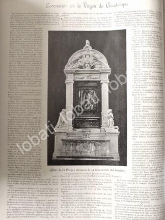 CARTEL ANTIGUO ORIGINAL DE ALTAR DE LA BASILICA 1895 CORONACION DE LA VIRGEN / RLG