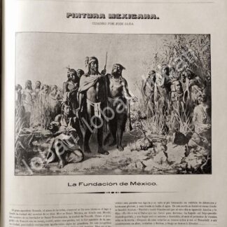 PORTADA ANTIGUA ORIGINAL  1895 DEL PINTOR JOSE JARA, FUNDACION DE MEXICO