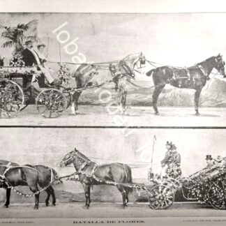 CARTEL ANTIGUO ORIGINAL DE COMBATE DE FLORES D.F 1895 CARRETAS DE LA EPOCA / TOMAS MORAN