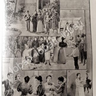 GRABADO ANTIGUO 1895 POR: LEANDRO IZAGUIRRE. NOCHE BUENA EN MEXICO