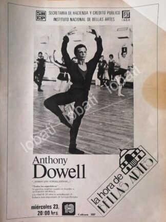 CARTEL ANTIGUO ORIGINAL DE INBA & SHCP PRESENTAN AL BAILARIN ANTHONY DOWELL / RARO