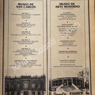 CARTEL ANTIGUO ORIGINAL DE INBA. EXPOSICIONES MUSEO SAN CARLOS Y ARTE MODERNO 1978