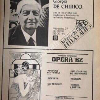 CARTEL ANTIGUO ORIGINAL DE INBA. GIORGIO DI CHIRICO + & TEMPORADA DE OPERA 1982